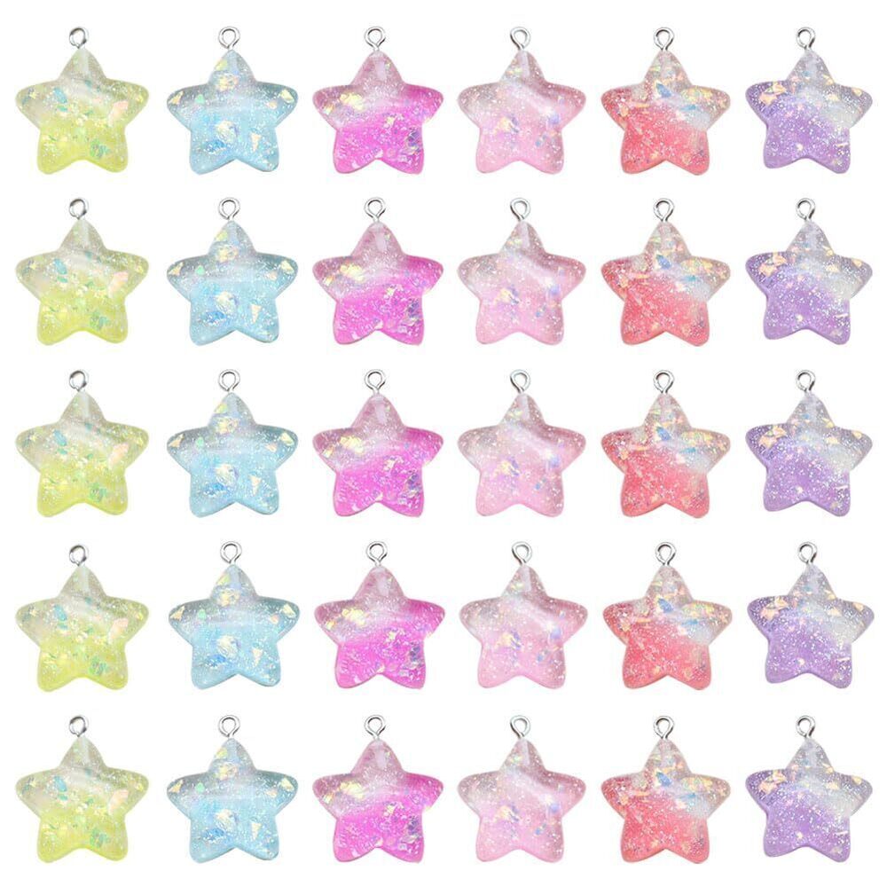 9118 Mixed Color Resin Glitter Star Charms 30 Pcs Cool Paillette Sequin